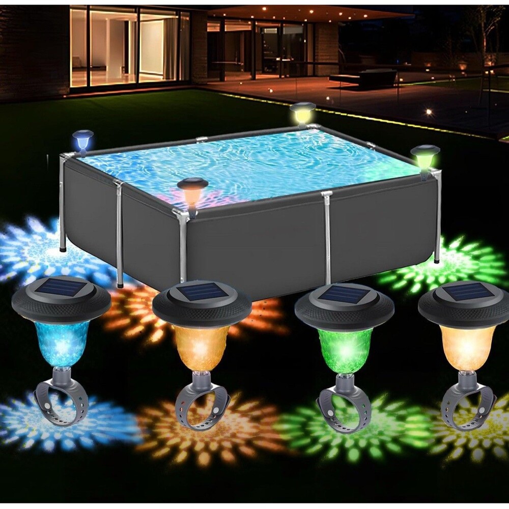 4 Pack Solar Pool Lights for Framed above Ground Pools, Waterproof Swimming Pool